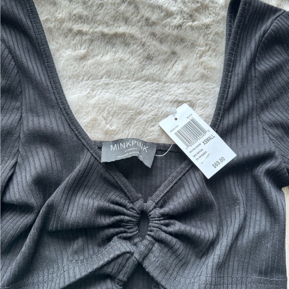 MinkPink XS Black Front Tie Crop Top NWT - Picture 5 of 7
